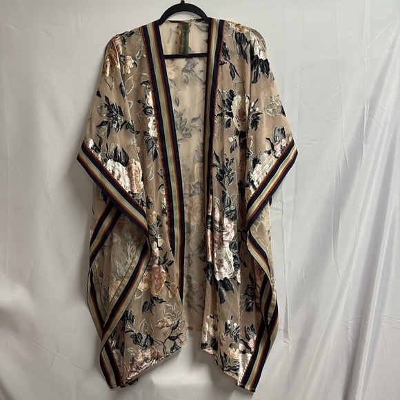 Anthropologie Aratta Phoebe Burnout Velvet Kimono Tan Multi One Size - Picture 4 of 7